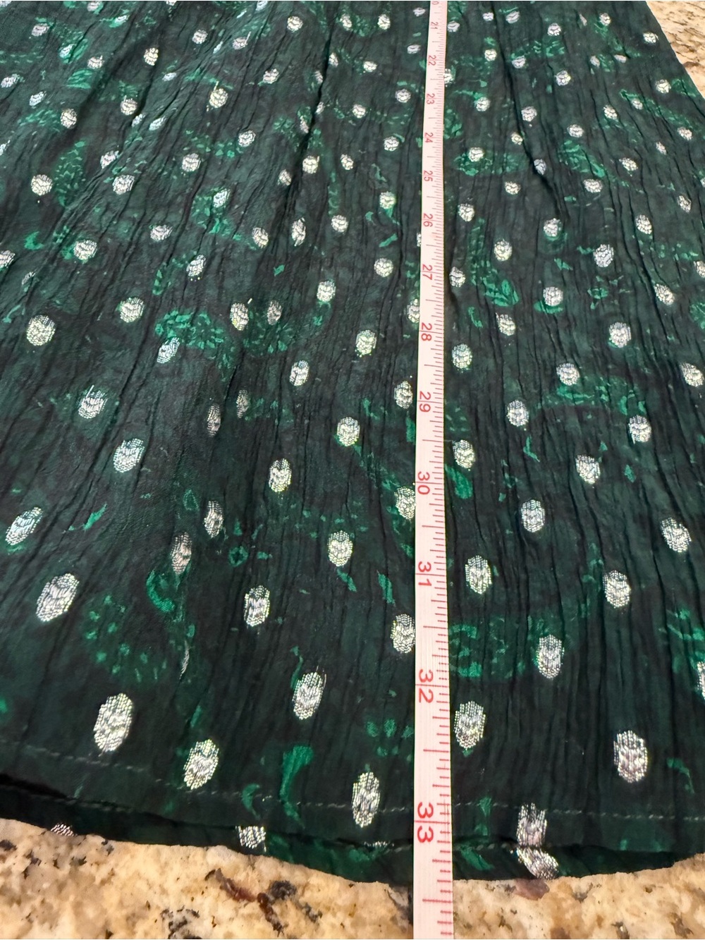 Loft fit & flare dress forest green & floral metallic pattern SZ M - Picture 9 of 14